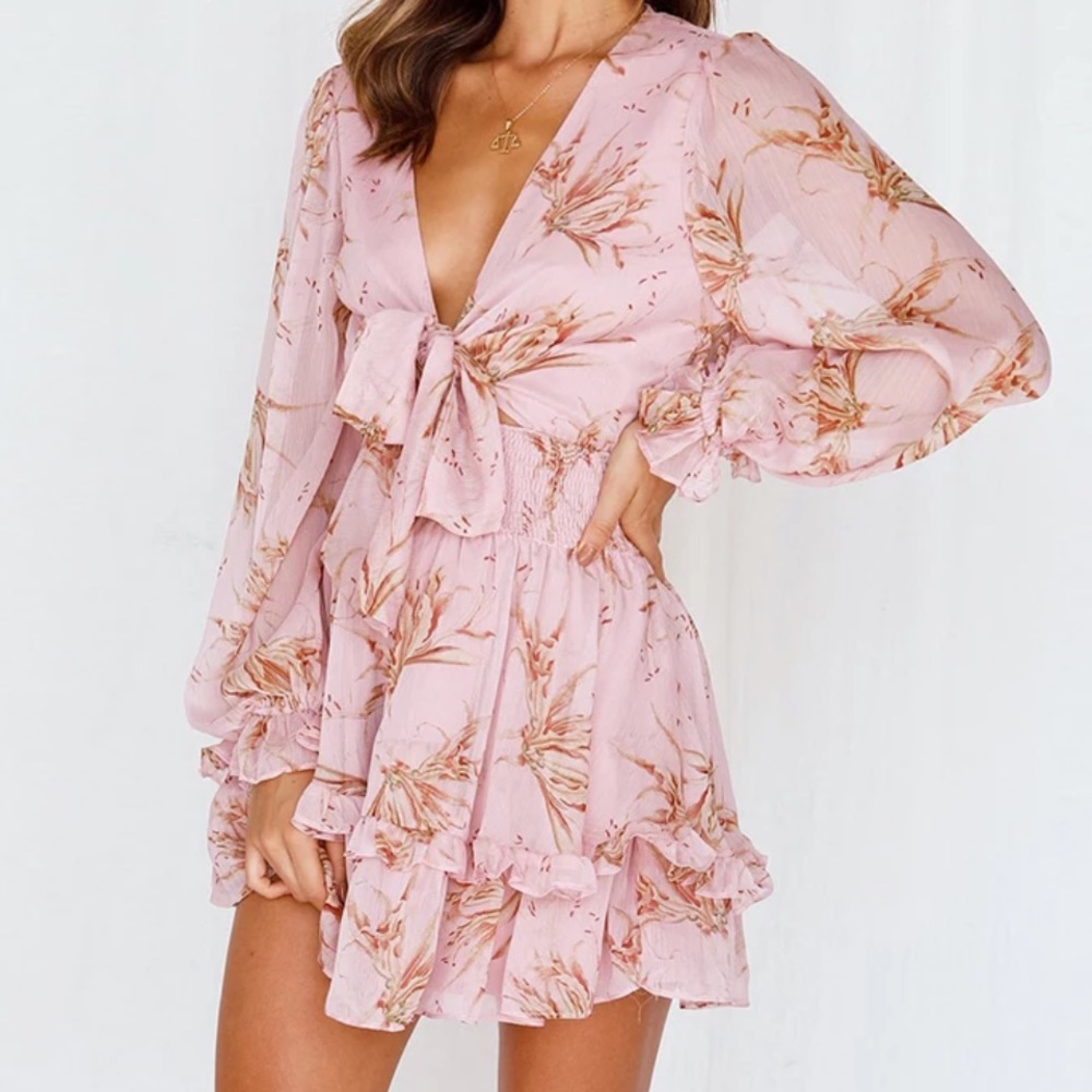 NEW Romantic Ruffle Tie Front Long Sleeve Dress XL